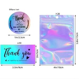 🔹️ 570 PIECES 50 silver thank you cards +500 “Thank You” sticker 20 bags ✨️